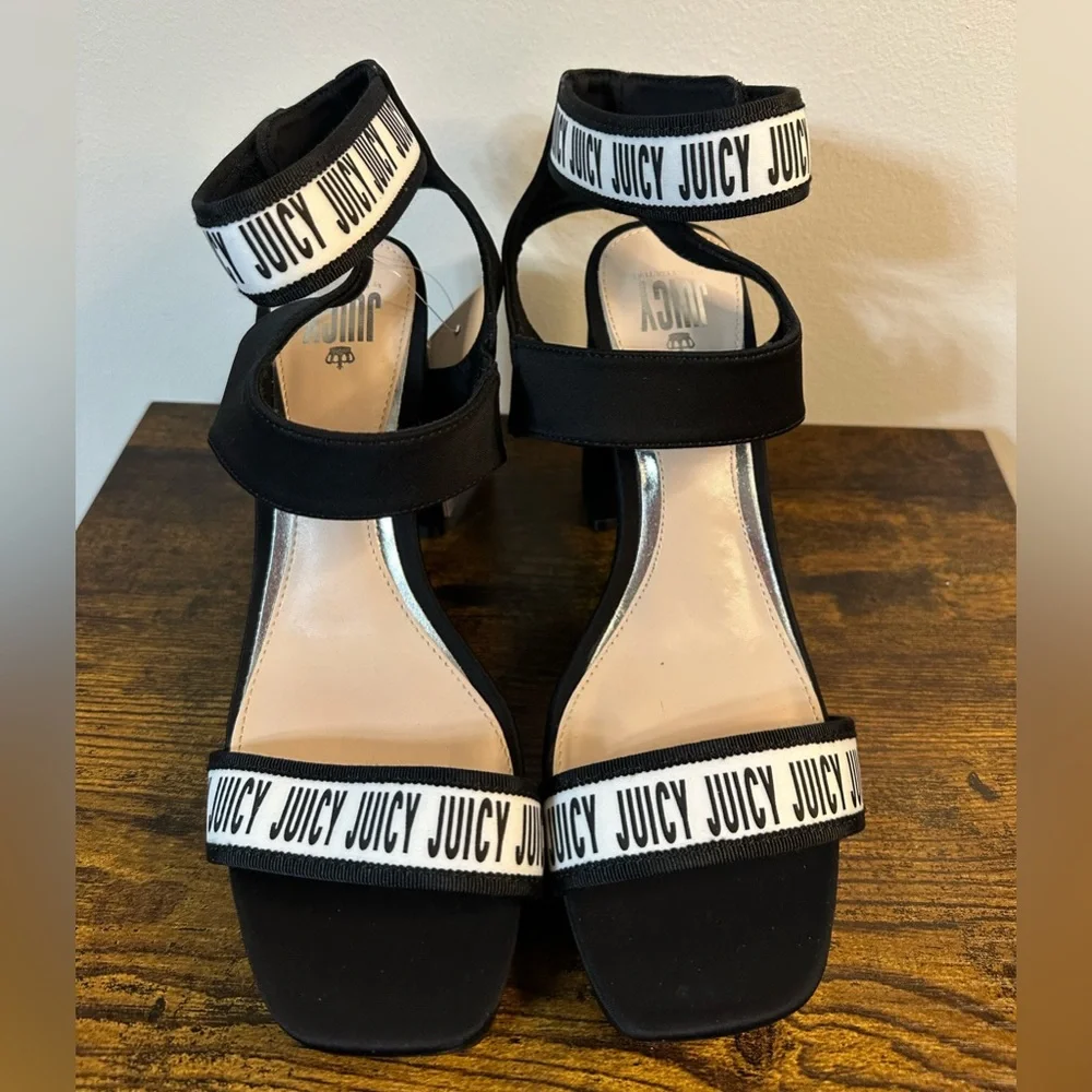 Juicy Couture Womens JUICY GLISSA BLACK High Heeled Ankle Strap Sandal s…